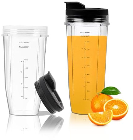 2 Pezzi Tazza di Ricambio per Frullatore Ninja,710+950ml Tazza per Frullatore in Plastica, 24oz+32oz Bicchieri per Frullatore di Ricambio con Coperchio per Ninja Nutri BL450/BL456/BL480/BL490/BL640