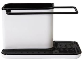 Warmiehomy Kitchen Sink Caddy, Sink Tidy Caddy, Sponge Holder with Removable Drip Tray, Black and white
