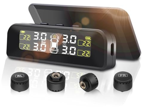 Avutrel Reifendruckkontrollsystem TPMS RDKS Solar(0-3.5Bar) Wireless & USB Aufladung, 5 Alarmmodi(druck und temperatur), Externer Reifendrucksensor, Reifendruckwächter Ausrüstung für Autos, SUVs