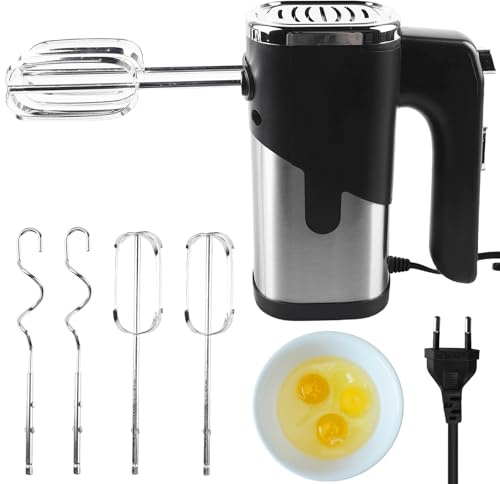 Handmixer, 800W 5 Geschwindigkeiten Mixer Handrührer, Elektrisch Handrührgerät Rührgerät Handmixer mit 4*Edelstahl Zubehör, Edelstahlkneter Handmixer, Handrührer, Küchenmixer (Schwarz)