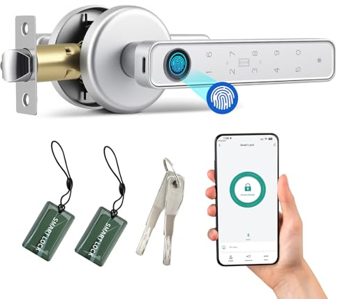 Serrure de porte électrique intelligente avec empreinte digitale, Smart Lock pour porte intérieure – Serrure électronique à empreinte digitale avec Bluetooth, mot de passe, application, carte IC et