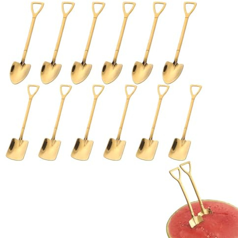 12 cucharas de postre, cucharitas, cucharas puntiagudas de acero inoxidable, cucharas para leche, helado, té, café, azúcar y sandía, cucharas de postre (doradas)
