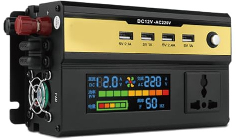 Inverter per Auto da 12 V CC 24 V a trasformatore da 220 V CA, con 4 Porte USB e 2 Prese CA, Inverter con monitoraggio Digitale Intelligente da 1200 W