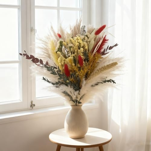 crafity 44 Stück Trockenblumen Deko Set Natürliche Pampasgras Deko Trockenblumenstrauß Bunte Getrocknete Blumen für Wohnzimmer Haushalt Hochzeit und Tischdeko