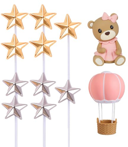 Pink Bear Cake Decoration Set, Hot Air Balloon Bear Cake Fecoration, Hot Air Balloons Balls Cake Topper, Suitable for Boys and Girls Baby Shower Birthday Party Decorations