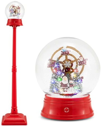 FANTASK 153cm Weihnachtslaterne beleuchtet, Schneelaterne mit abnehmarer Schneekugel, Weihnachtsdeko mit Musik & 15 farbigen LED-Leuchten, Weihnachtsbeleuchtung für Zuhause, Eingang