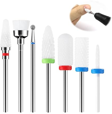 Set di 7 punte per unghie, in ceramica, per unghie, per manicure, pedicure e uso domestico
