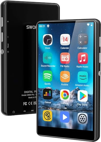 80GB MP3 Player with Bluetooth and WiFi-SWOFY 4 HD Full Touch Screen MP3 Player with Spotify, Amazon Music,YouTube,Libby,Android MP4 Music Player for Kids Black