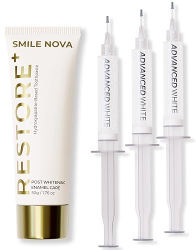 Advanced White Teeth Whitening Gel Refill Pack – 60 Treatments | 35% Carbamide Peroxide Professional Dental-Grade Gel | 3×10 mL Syringes | Restore+ Nano-Hydroxyapatite Toothpaste | Trays Not Included