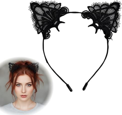 Icyowls 1 Stück Katze Haarbänder Haarschmuck,Katzenohren Haarreif,Cat Ears Stirnband,Kopfschmuck Accessoire für Kostüm,Karneval,Fasching,Party,Deko,Weich,Bequem,Leicht,Ideal für Mädchen und Damen