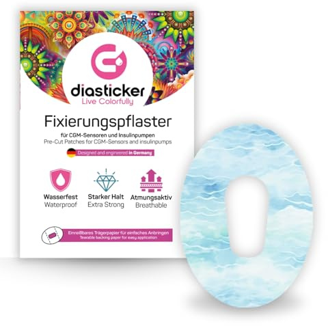 Diasticker | plåster för Dexcom G6-sensor (10 stycken, Baby Blue) | vattentät – hudvänlig – andningsaktiv – starkt grepp | självhäftande fixeringsplåster, sensorfixering