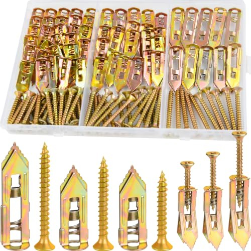 NEBURORA 120 Pcs Self Drilling Drywall Anchors 3 Sizes Metal Expansion Anchors No Drilling Easy to Install Drywall Required Kit Suitable for Hanging Picture Frames Clocks Shelves Mirrors