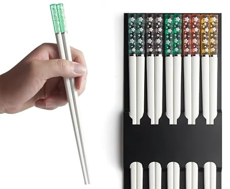 5 Pairs Japanese Fiberglass Chopstick Set with Unique Pattern Dishwasher Safe, Reusable Non-Slip Chopstick Gift Set for Asian Dishes Sushi Rice Noodles, Nicely Boxed Chinese Chopsticks