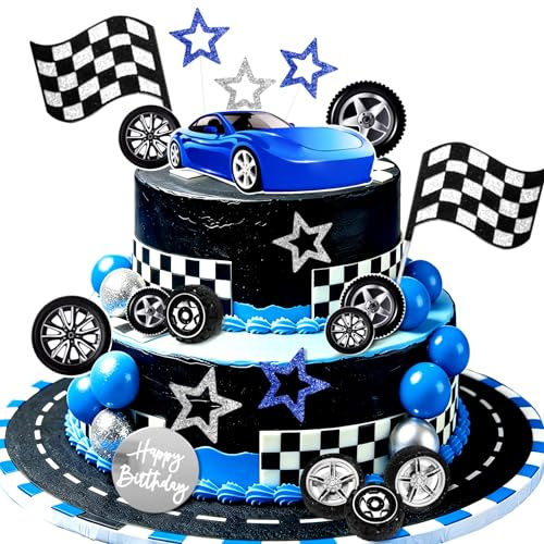Sports Car Cake Decorations Checkered Flag Two Fast Birthday Decor | Fast One Three Four Speed Birthday Decorations