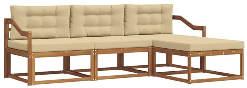 HETFTJN Outdoor-Sofagarnitur aus Akazienholz 4-teiliges Gartenmöbel-Set mit Sitzkissen Modulares Lounge-Sofa für Terrasse und Garten Elegante Eckgruppe Natur und Beige 245,5 cm