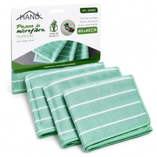 HAND Set 3 Panni in Bambù e Microfibra Riutilizzabili per Pulizia Pavimenti, Lavabili e Riutilizzabili, Cattura Polvere e Sporco, Panni per Scopa Piatta, Ideali per Parquet, Gres e Laminato