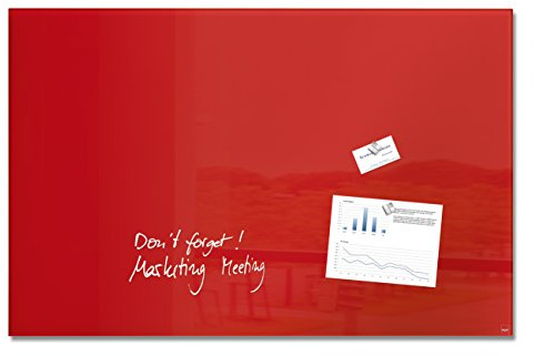 SIGEL GL142 Tableau magnétique en verre premium, surface brillante, 100 x 65 cm, verre de sécurité, montage facile, 3 aimants néodyme inclus, rouge - Artverum