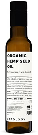 Erbology Olio di Semi di Canapa Bio 250ml - Spremuto a Freddo - Qualità Premium - Ricco di Omega-3 - Fonte di Vitamine D ed E - Direttamente dalla Fattoria - Senza OGM - Senza Additivi o Conservanti