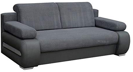 mb-moebel Sofa mit Schlaffunktion und Bettkasten Couch für Wohnzimmer Schlafsofa Schlafcouch Sofagarnitur Polstersofa Wohnlandschaft mit Bettfunktion 3 Sitzer - 206x96x82 cm - York (Dunkelgrau + Grau)