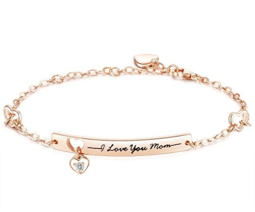 NINAMAID Muttertag Damen Armband Frauen 925 Sterling Silber Armband mit Gravur I Love You Mom Funkelnden Zirkonia Mutter Geschenk