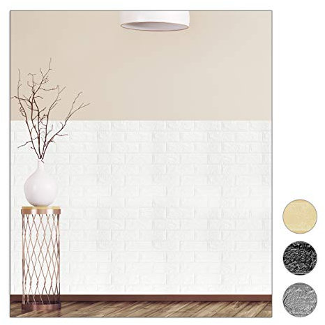 relaxdays 10026763_1043 Jeu de 10 panneaux muraux autocollants, aspect pierre décoratif,en 3D, Mousse douce PE,78x70 cm,blanc, 78 x 70 x,7 cm