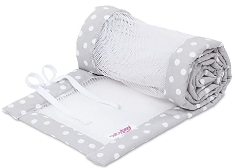 babybay Nestchen Mesh-Piqué / Bettumrandung für Beistellbett / Stoßschutz für Baby Bett, passend für Modell Maxi, Boxspring, Comfort und Comfort Plus, perlgrau Punkte weiß