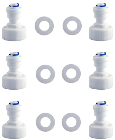 ESHIONG Hose Bib Quick Connect Adapter for Reverse Osmosis water filter,NSF Certified 3/4 Female Thread to 1/4 OD Push to Connect Plastic ro Fittings .（Pack 6）