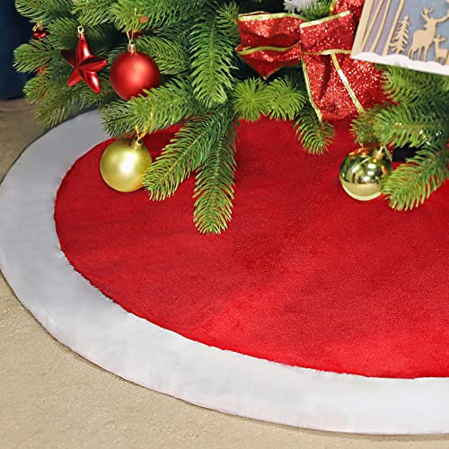 SALCAR Weihnachtsbaum Decke Rund, 150cm Weihnachtsbaumdecke Rot Plüsch Groß Christmas Tree Skirt, Schutz vor Tannennadeln Baumdeckefür Weihnachtsbaum Tannenbaum und Weihnachtsdekoration