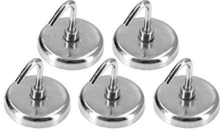 Ferrestock FSKNDB006 Neodym-Magnethaken, Durchmesser 3,8 cm, kann bis zu 3,6 kg tragen. 5 Stück, aus Edelstahl gefertigt, Stahl