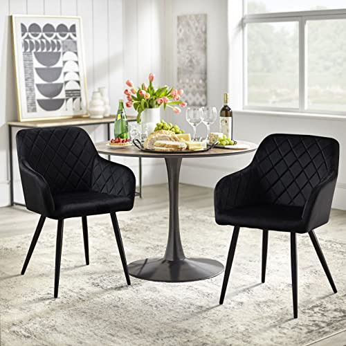 CLIPOP Dining Chairs Set of 2 Kitchen Chairs with Arms and Metal Legs, Upholstered Armchairs for Living Room Dining Room Lounge, Velvet, Black