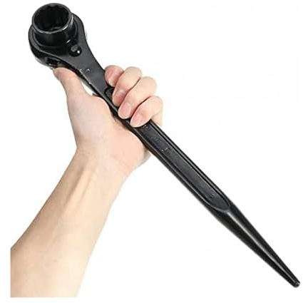 Elecbee 19-24mm Scaffold Spanner,Ratchet Podger Spanner Universal Head Wrench,Steel Erect Spanners Scaffold Erecting Ratcheting Adjustable Socket Adapter Hand Tools for Car Repair,Carpentry (Black)