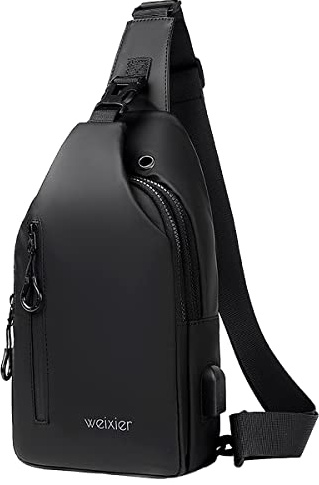 A-QMZL Sling Bags Mens Anti-theft Chest Bag Small Shoulder Bag Crossbody Bags Outdoor Waterproof Casual men's bag with USB Charging Port Lightweight Sling Bag for Hiking,Cycling, Traveling (black)