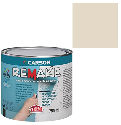 CARSON Colorificio Remake Smalto Monocomponente All'Acqua Per Pavimenti E Rivestimenti Piastrelle Gres Additivo Incluso 750 Ml (Ral 1013 Bianco perla)