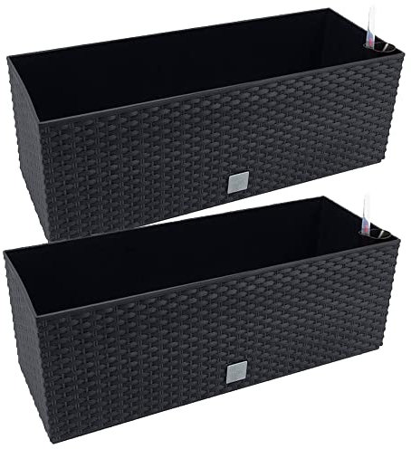 2 unità di fioriera rettangolare da 17 litri con colore antracite autoirrigante 52 x 20 x 19 cm