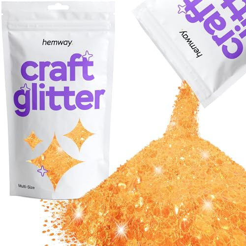 Hemway Craft Glitter - Grobstrick-Fein-Glitter-Mix in verschiedenen Größen für Kunsthandwerk Tumbler Kunstharz Malerei Dekorationen, Kosmetik für Nägel - Fluoreszierendes Orange - 100g / 3.5oz