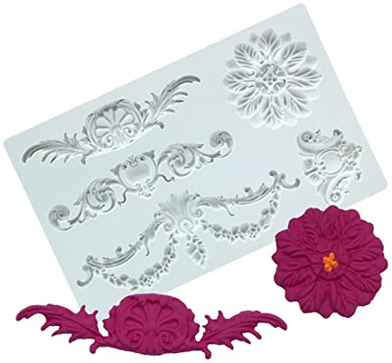 KIHENE Baroque Défilement Relief Bordure Silicone Moules Fleur Curlicues Dentelle Cadre Européen Fondant Polymère Argile Moule De Décoration De Gâteau Outils (Color : 20x11.5x1.2cm)