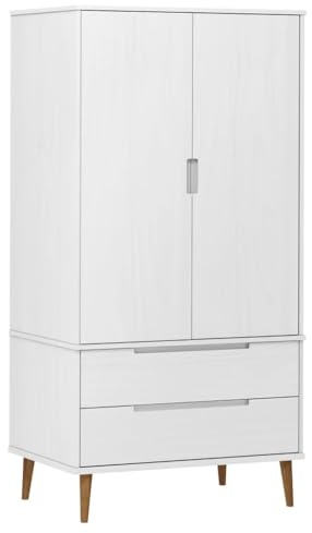 vidaXL Klädskåp MOLDE vit 90x55x175 cm massiv furu, hatthyllor, klädstång, klädförvaring, klädskåp, klädstänger, jackhängare, garderob, garderober