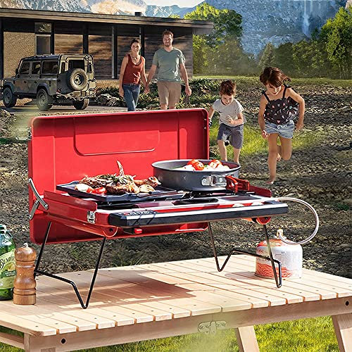 CAJOLI Outdoor tragbarer Gasgrillgrill, Starke Feuerkraft, verstellbare Feuerkraft, automatische Zündfamilie Klappgrill