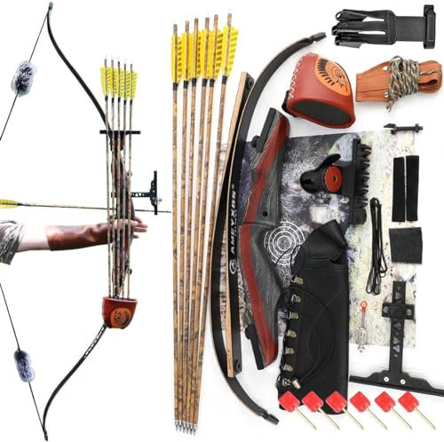 HNZMDY 62 Takedown Recurve Bogen und Pfeil Set für Erwachsene Anfänger 20-50Lbs Jagdbogen Rechtshänder Holz Riser Sportbogen für Jagd Zielschießen (35lbs, Schwarzer Set)