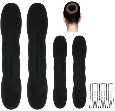 URAQT 4 Stück Haarknotenmacher, französische Frisur, einfaches Donut-Styling, DIY-Bänder, Schaumstoffschwamm, Donut-Maker-Set mit 10 Haarnadeln für selbstgemachte Frisuren, schwarzes magisches