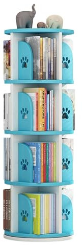 BKEKM Kinder-Bücherregal, 4-stöckig, drehbares Bücherregal, Bärentatzen-Muster, Bücherregale, einfaches stehendes Bücherregal, bodenstehendes Bücherregal