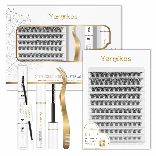 DIY Lash Extension Kit, 110Pcs Individual False Eyelash Clusters, D Curl Mix 8-16mm, Bond Seal Glue, Lash Remover, Tweezer with Comb, Women Natural Eyelash Extension Set, Beginner Home Use (White-A4)