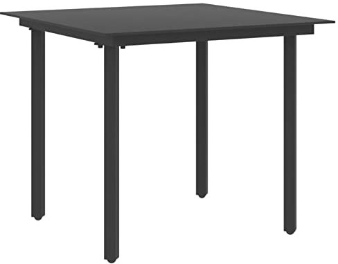 CIADAZ Garten-Esstisch, Couchtisch, Konsolentisch, Gartentisch, Balkontisch, Beistelltisch, Balkonmöbel Kleiner Balkon, Balkon Tisch, Schwarz 80x80x74 cm Stahl und Glas