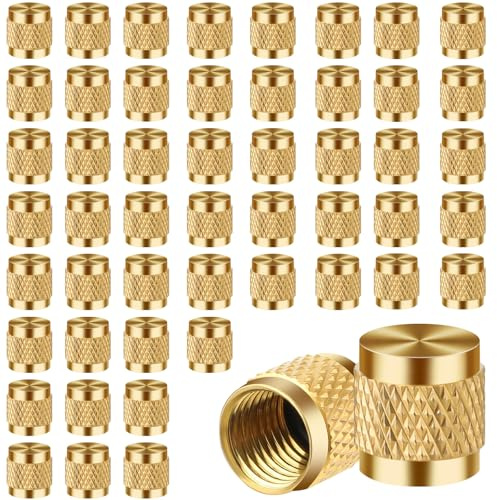 50Pcs 1/4 Flare Cap, Round Easy Installation Refrigerant Caps Hvac Valve Caps, Applicable to Factories, Refrigerators and Other Scenes Brass O Ring Seal Hvac Valve Caps Schrader Valve Cap