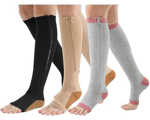 Mdrcg Kompressionsstrümpfe Mit Reißverschluss Knie High Open Toe Support Strümpfe Krampfadern Stützstrümpfe Mit Reißverschluss Für Ödeme, Genesung, Schwangere,D,XL