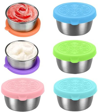 Acunny Dressingbehälter mit Deckel, Salatdressing-Behälter-Set, Gewürzhalter aus Edelstahl | wasserdichte Dipbecher, kleine Saucenbehälter mit Deckel,