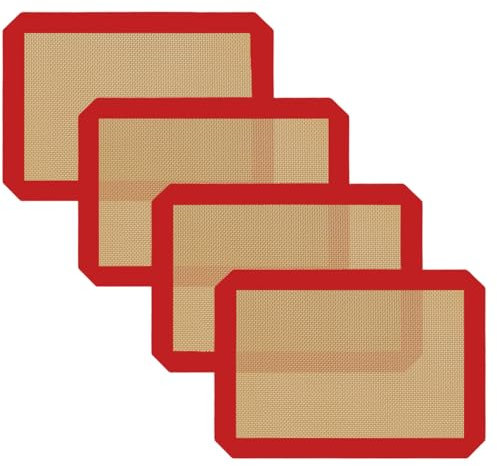 Small Silicone Baking Mats, Set of 4,11-4/5x8-1/4 Inch Quarter Sheet Size, Non Stick, BPA Free, 1/4 Baking Sheet Pan Liner for Cookies, Macaron, Bread, Pastry, Toaster (Red)