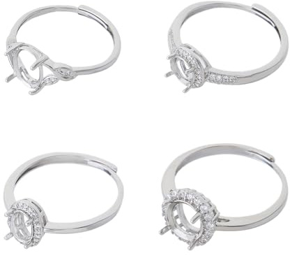 Hobbspring 4 Stück Ringsockelrohling Finger Ringe Ringrohling Basen Sterlingsilber Krallen ringrohling Flachem Sockel Und Cabochon Sockel Lünettenfachfassungen Für Die DIY Schmuckherstellung
