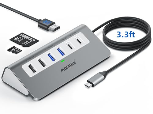 USB C Hub,Mosirui 9 in 1 USB C Hub Multiport Adapter with 4K HDMI,Type C 3.0 5Gbps,USB A 3.0/2.0,PD 100W, SD/TF Card Reader,USB C Dock for MacBook Pro/Air,iPad,iMac,iPhone,HP,Dell and More (3.3 Ft)