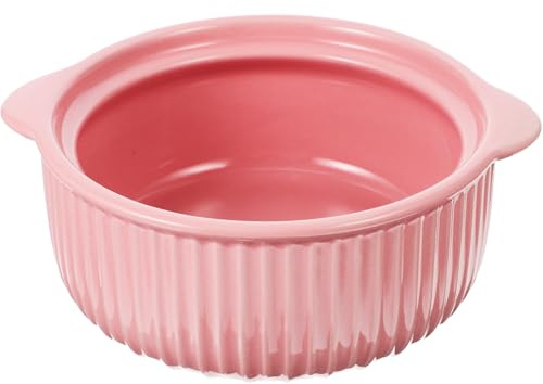 Amosfun Ciotola in Ceramica Con Doppio Manico - Ciotola Rosa Per Insalata, Ramen, Zuppe, Colazione - Ideale Per Forno E Microonde, 19,5 Cm